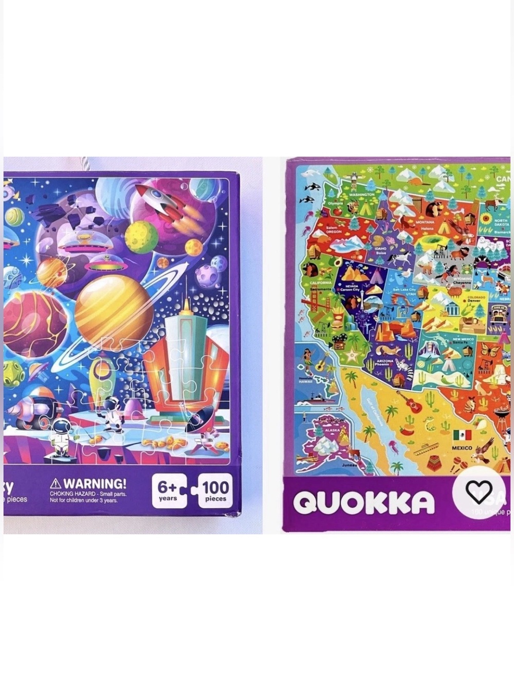 QUOKKA SET OF 2 Puzzles for Kids USA MAP & SOLAR SYSTEM 6+ Jigsaw Puzzles 100pc